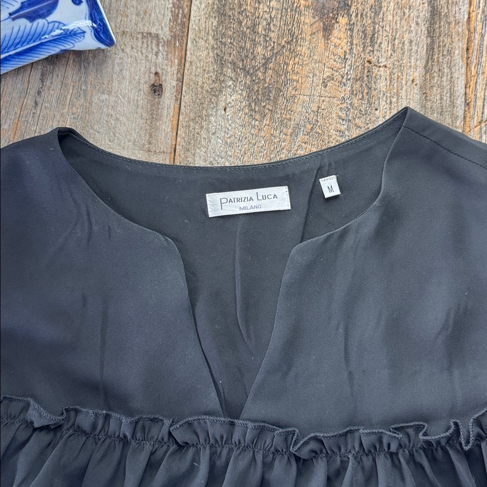 Patrizia Luca Milano Black Ruffled Blouse Size Medium - Picture 3 of 12
